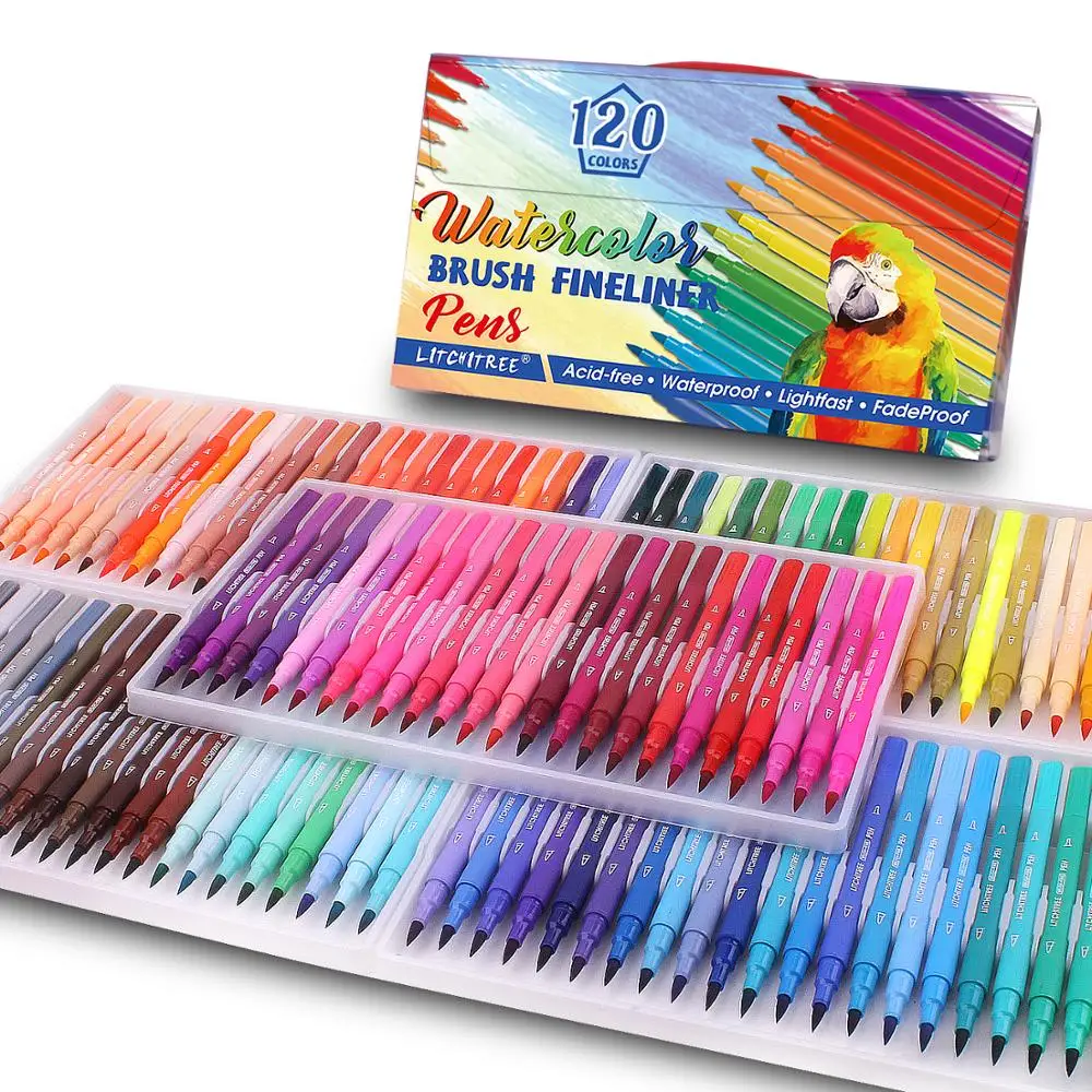 120 Colors Duo Tip Art Markers,Lanrenweng Fine Brush Tip Colored Pens –  Loomini