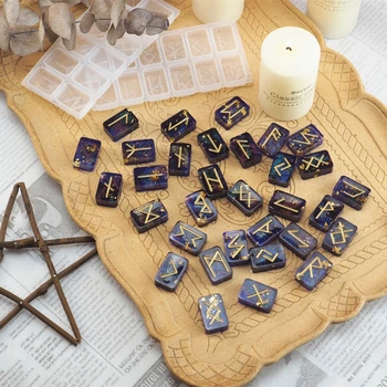 

Rune Stones Wicca Crystals Mold with Engraved Elder Futhark Alphabet Viking Rune Hand Resin Casting Mold Kit Witchcraft