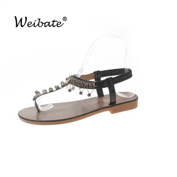 

WEIBATE Summer Ladies Sweet Crystal Flat Slippers Women Bling Rhinestone Sandals Women Casual Breathable Beach Sandals