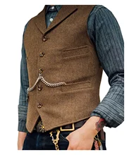 Gilet de costume en laine Tweed marron pour Homme, Gilet d'affaires, décontracté, Slim, pour marié, 2021 