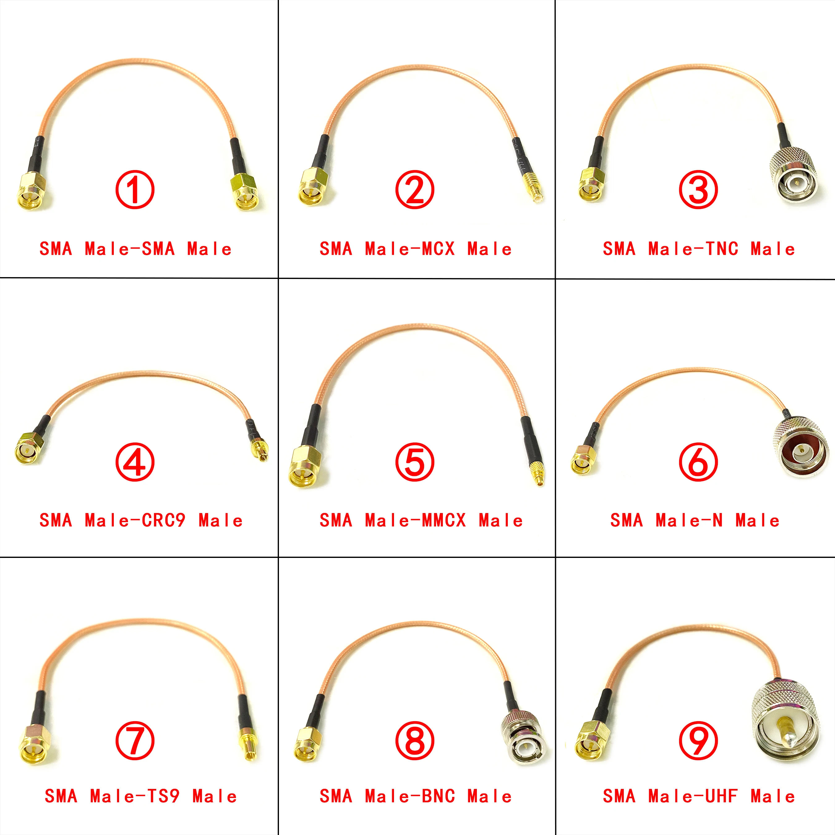 SMA Male Plug to SMA N TNC BNC UHF MCX MMCX TS9 CRC9 Straight Pigtail Cable RG316 for WIFI Wireless 3G 4G Modem NEW