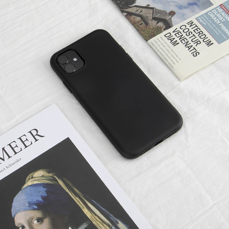 QMXD, жидкий силиконовый чехол для iPhone 11 Pro Max XS XR X 6 7 8, мягкий чехол для iPhone X, мягкая задняя крышка для сотового телефона - Цвет: Black