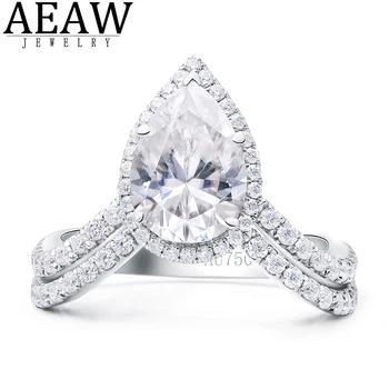 

1.5Carat 6x9mm Pear Cut D Color VVS1 Moissanite Engagement Ring Halo Style Real 14K White Gold Fine Jewelry Certificated