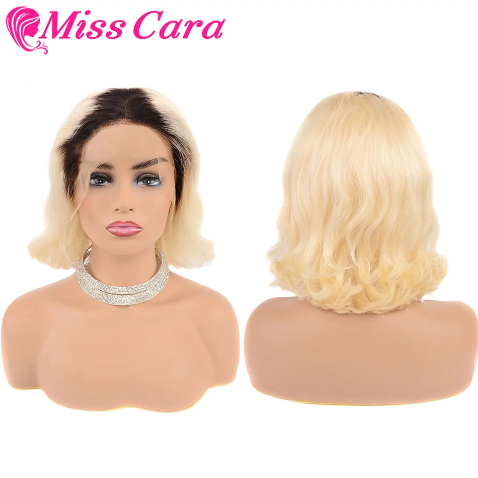 

Short Bob Lace Front Human Hair Wigs T1b/613 Color Miss Cara Remy Peruvian Natural Wave Pre Plucked Hairline For Black Women