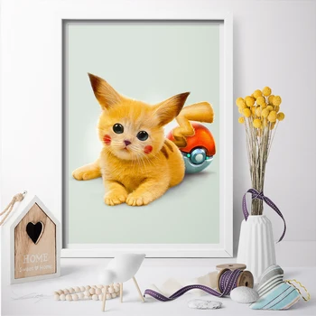 

Cute Pikachu Cat Canvas Painting Wall Art Posters Funny Art Canvas Prints Picture Home Decor Sticker For Living Room