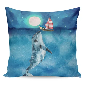 

Girl Touching A Dolphin Pillow Covers Cases Pattern Cover Cushion Pillowcase Square Print