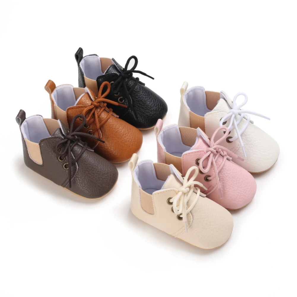 Soft Leather Baby Moccasins Shoes Newborn Rubber Sole First Walkers Infant Girls Anti-slip Prewalker Floral Border Toddler Shoes