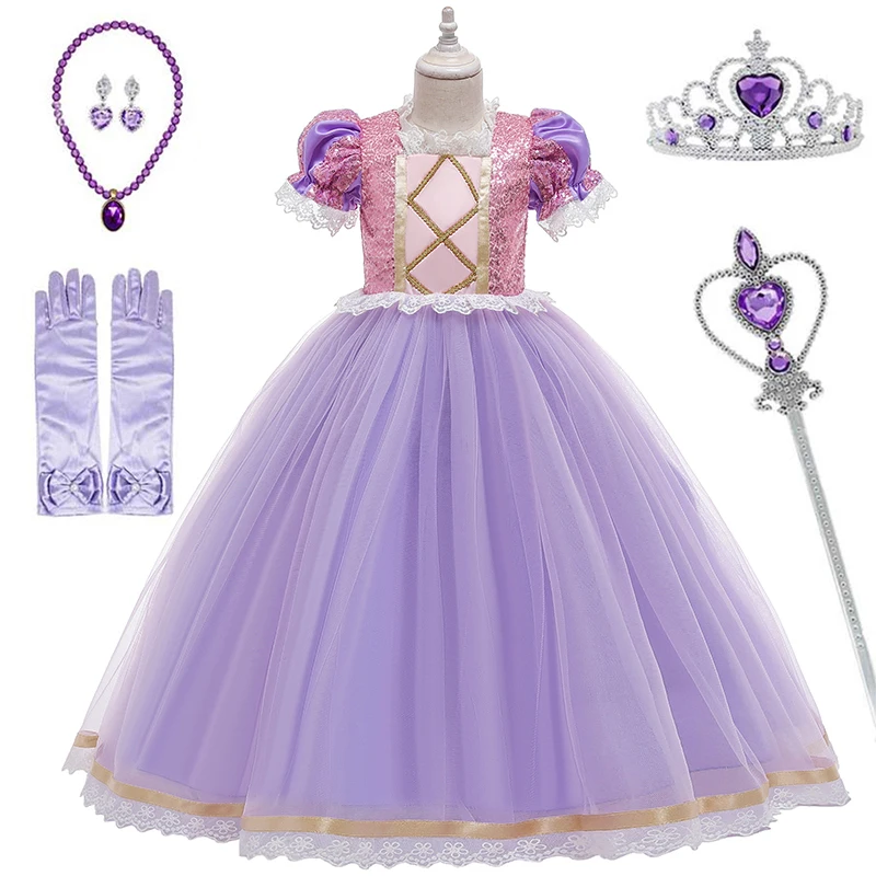 Princess Dress For Girls Cosplay Bell Snow Queen Elsa Costume Halloween Clothes Birthday Party Kids Dresses With Crown Set