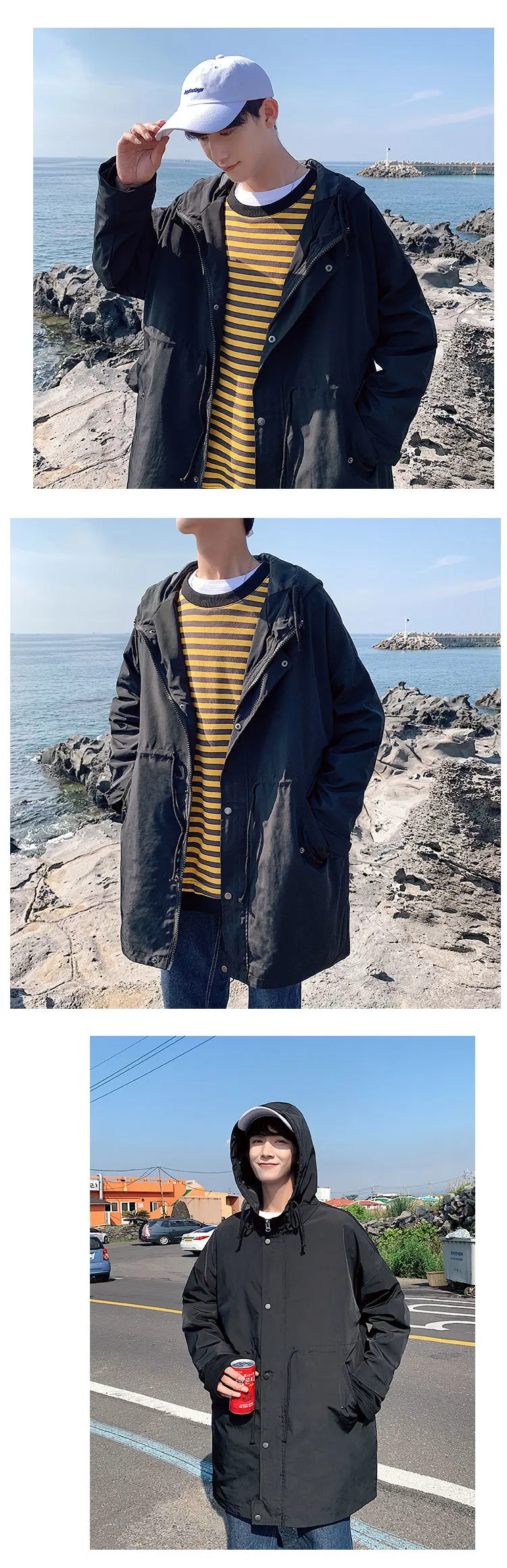 Autumn New Long Jacket Men Fashion Solid Color Casual Hooded Jacket Windbreaker Man Streetwear Hip Hop Loose Bomber Jacket
