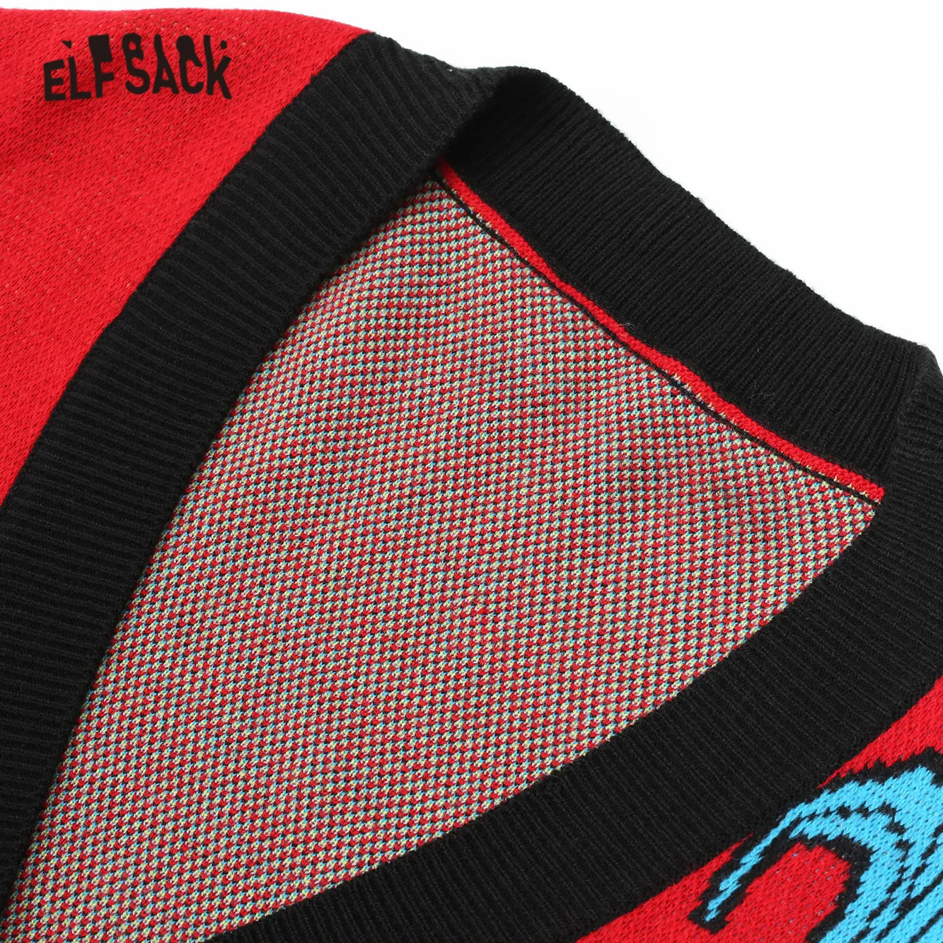 Женский вязаный кардиган ELFSACK красный черный однобортный свитер с цветными