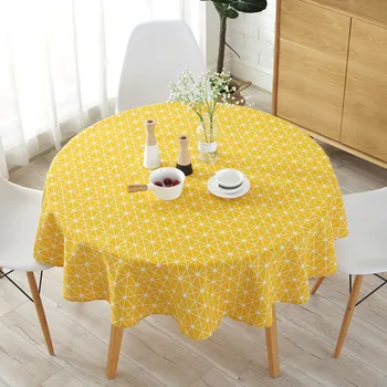 

LGOLOL Nordic Polyester Cotton Round Table 150x150cm Color Yellow Word Rice Cotton Gray Arrow Linen Custom Printed Tablecloth