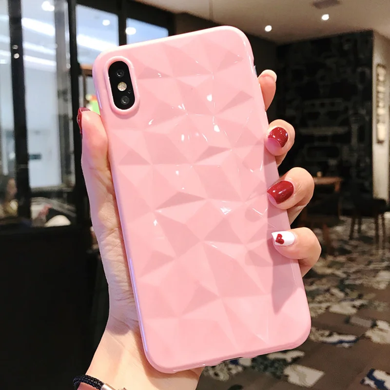 3D Алмазная текстура Желтый чехол для IPhone 8 7 6 6s Plus Мягкий чехол для телефона IPhone X 7P 8P XR XS MAX защитный чехол Ультратонкий