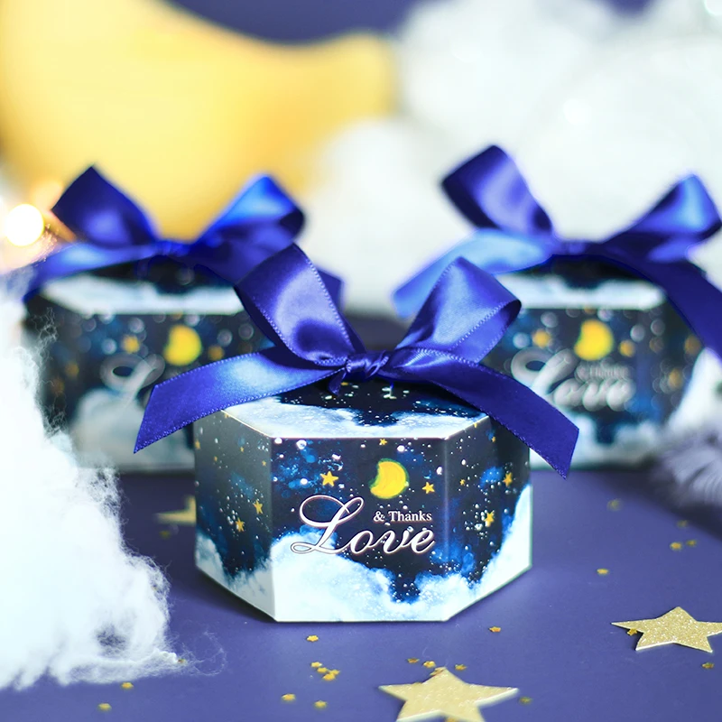 

50/100pcs Blue Starry Sky Candy Box Wedding Favor Gift Box Packaging Birthday Party Favor Bag Wrapping Gift Event Party Supplies