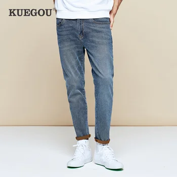 

KUEGOU brand Men's skinny jeans Men's fashion vintage wash old jeans Men's pencil pants Blue pants LK-1783
