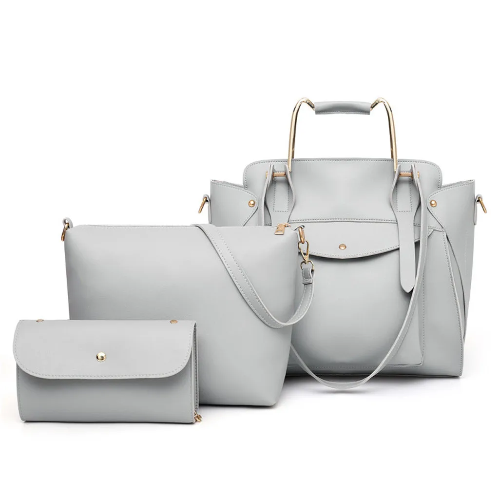 Fashion Ladies Shoulder Bag Casual Trend Three-piece Solid Color Leather Shoulder Bag Handbag Summer Shoulder Bag Bolso Mujer#20
