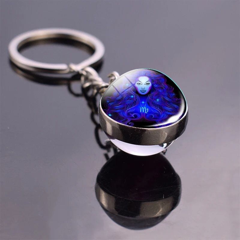 12 Constellation Keychain Glass Ball Pendant Zodiac Key Rings Jewelry Birthday Gift Scorpio Leo Libra Sagittarius Aries Keyrings - Цвет: Virgo