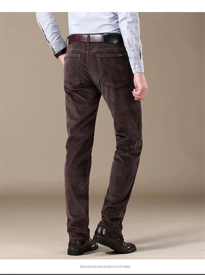 Men's Thick Corduroy Casual Pants Winter Style Business Fit Trousers ...