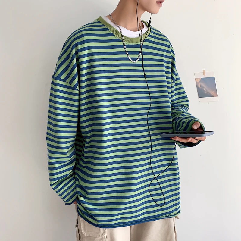 

Striped Hoodies Men Fashion Contrast Cotton Casual O-Neck Pullover Man Streetwear Joker Hip-Hop Loose Sweatshirt Male M-5XL