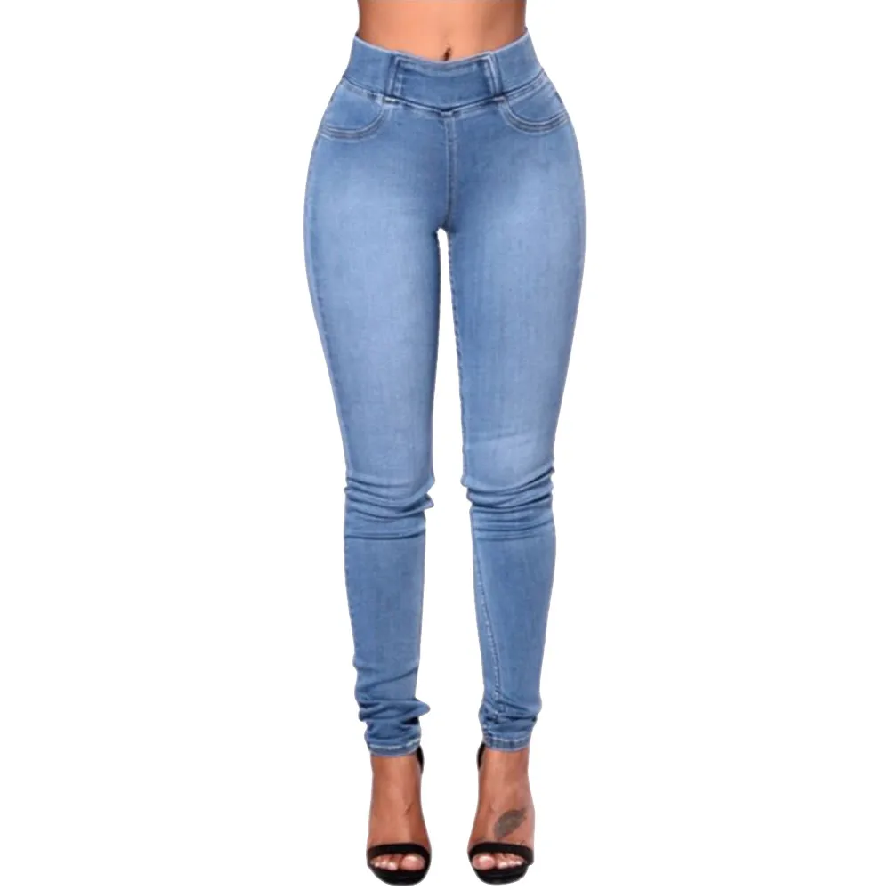Женские облегающие одноцветные длинные джинсы с карманами, повседневные джинсовые сексуальные обтягивающие штаны, повседневные брюки с высокой талией, Эластичные зауженные джинсы# Zer