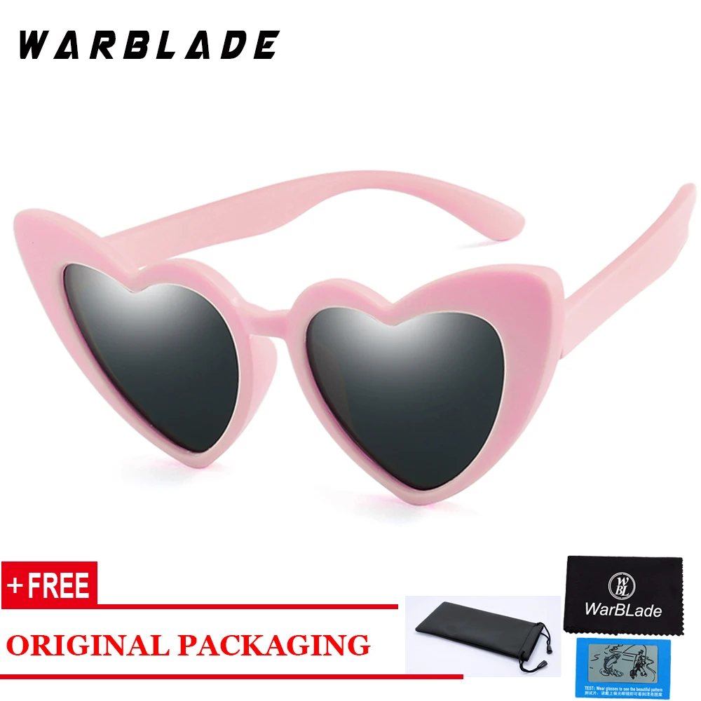 pink gray WarBLade, винтажные детские солнцезащитные очки «кошачий глаз», Детские поляризованные солнцезащитные очки, очки для мальчиков и девочек, фирменный дизайн, детские очки с сердечком - Цвет линз: pink gray