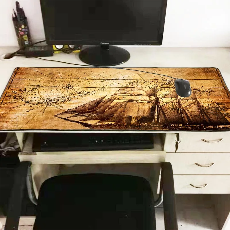  Old ship with Map Large Gaming Mouse Pad Gamer Lock Edge Keyboard Mouse Mat Gaming Desk Mousepad fo