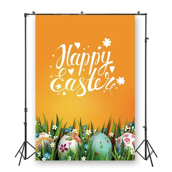 

HuaYi colorful eggs decoration orange background photography backdrops easter day photoshoot background backdrops XT-6367