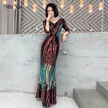 Wei yin AE0269 новые стили Русалка Вечерние платья Длинные элегантные V образным вырезом Половина рукава блестками Формальное вечернее платье халат Longue