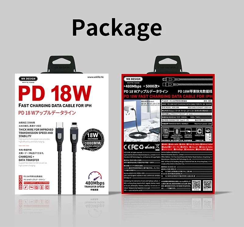 WK 18 Вт PD кабель USB C для Lightning Кабель для iPhone 11 Pro 6 7 8 X зарядный кабель type C кабель для передачи данных для Macbook USB C шнур