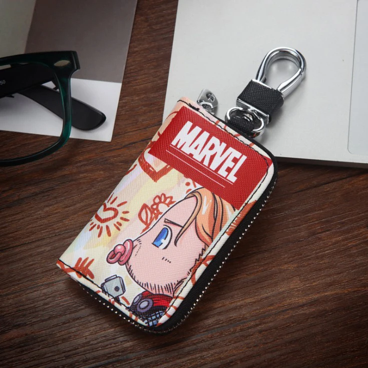 Fashion Cartoon Leather Key Bag Marvel Thor Spider Iron Man Small Key Wallets Bat Man Key Case for Car Key Cover Cute Key Chains - Цвет: G