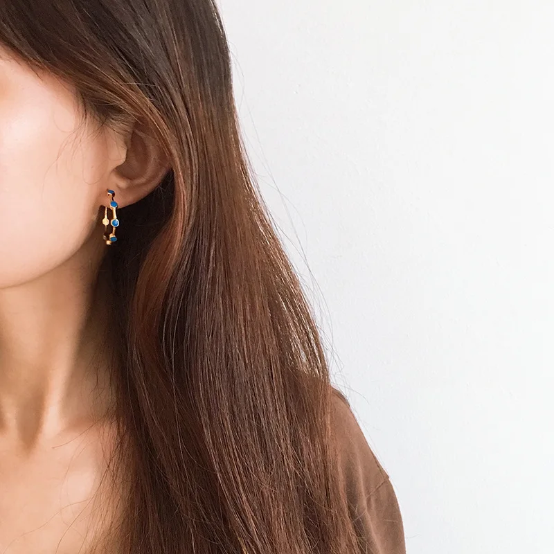 Woman exaggerated earrings circle autumn and winter new fashion luxury jewelry stainless steel drop oil honeycomb shape