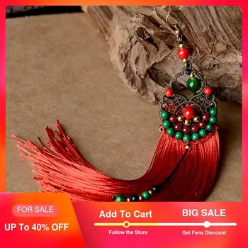 

drop fringe earrings for women long color tassel natural stone hanging bronze alloy hook ethnic style vintage jewelry 2018