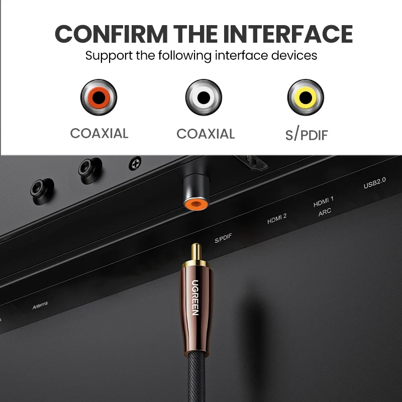 Коаксиальный кабель Ugreen HiFi 5 1 SPDIF RCA штекер стерео аудио нейлоновый 3 м видеокабель