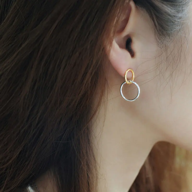 925 Sterling Silver Double Hollow Circle Earrings Geometric Round Stud For Women Exquisite Gifts S-E847 | Украшения и аксессуары