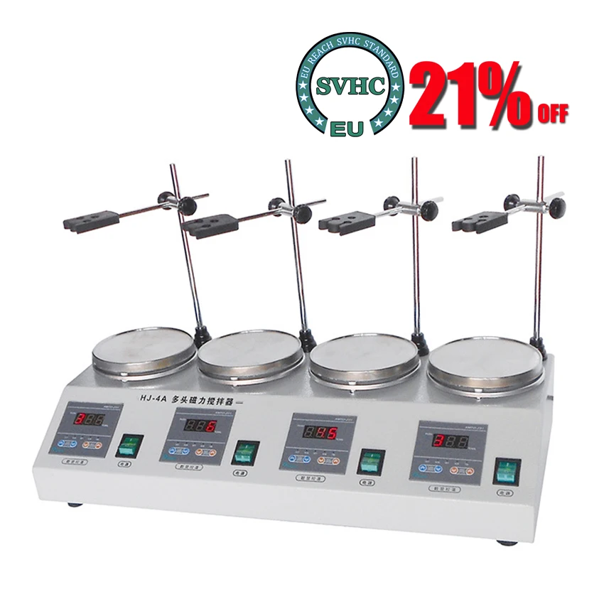 

4-head Magnetic Heating Stirrer Multi-unit Lab Heating Mixer with Digital Display 2400rpm Thermostatic Hotplate Mixer 220V HJ-4A