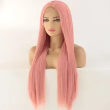 Розовый прямой синтетический парик на кружеве, без клея, термостойкие волокна, натуральные волосы, средний пердеж, волосы для женщин, парики для девушек