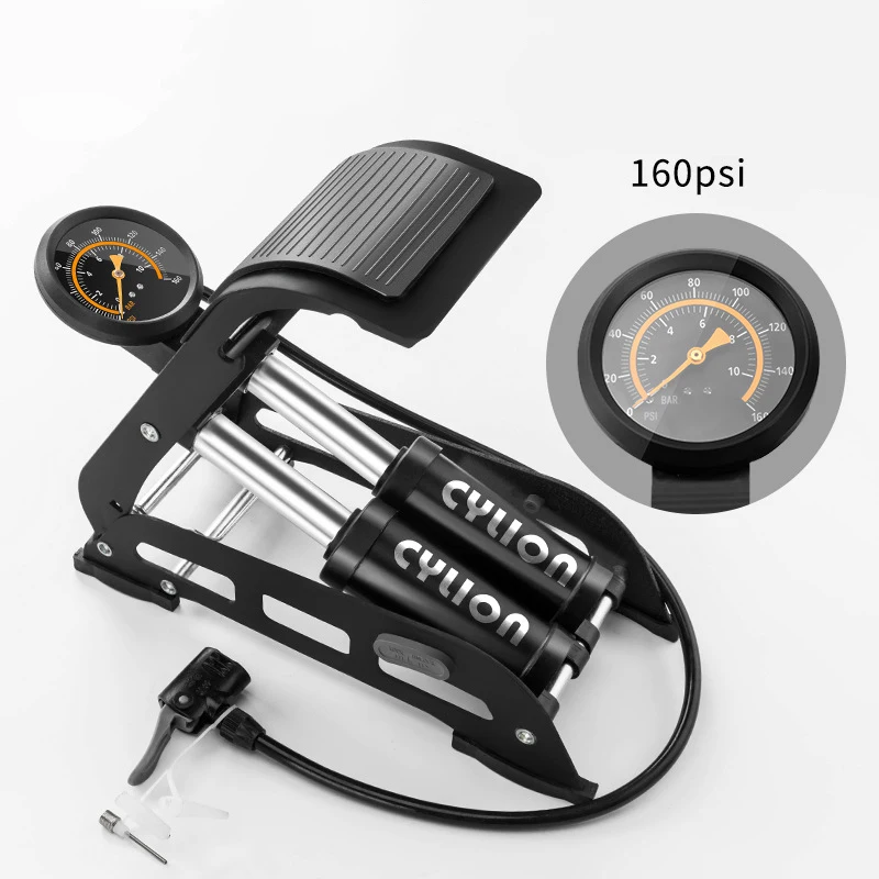 

Pedal double tube pump High pressure mini portable inflator Bicycle electric motorcycle home foot pump With air pressure gauge