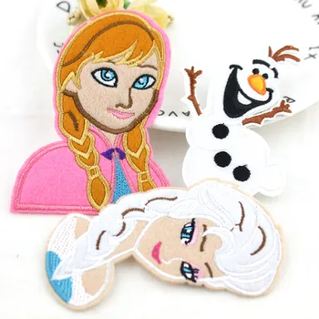 

Cartoon Anna Elsa Olaf Embroidered clothes Patch Iron on patches For clothing Badges Stickers Garment Appliques wholesale