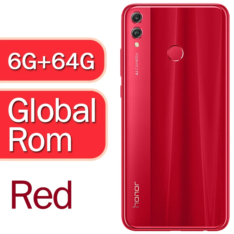Honor 8X global rom смартфон 6,5 ''полный экран OTA обновление Android 8,1 Восьмиядерный отпечаток пальца - Цвет: 4G 64G  Red