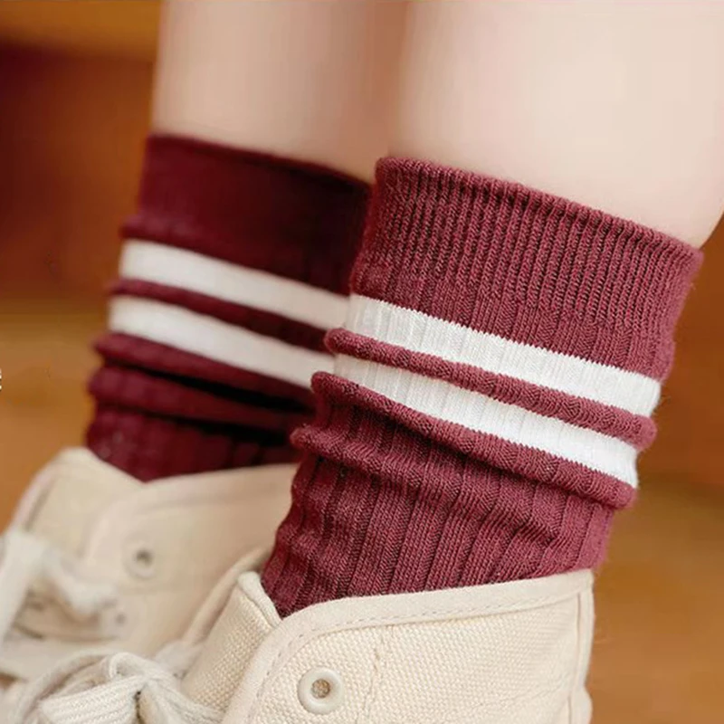 Japanese Loose Socks High School Girls Harajuku Socks Solid Colors Needles Knitting Striped Cotton Socks Women yellow blue black