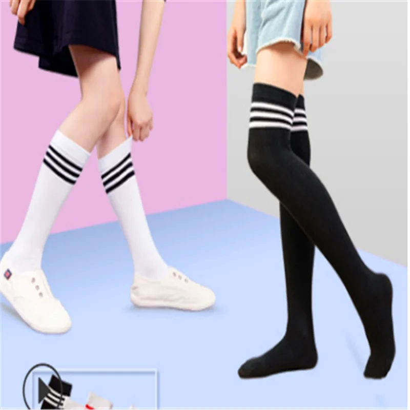 Носки для школьников осенние Хлопковые гольфы с тремя полосками Высокие Детские носки для мужчин и женщин, белые Танцевальные чулки для выступлений C497