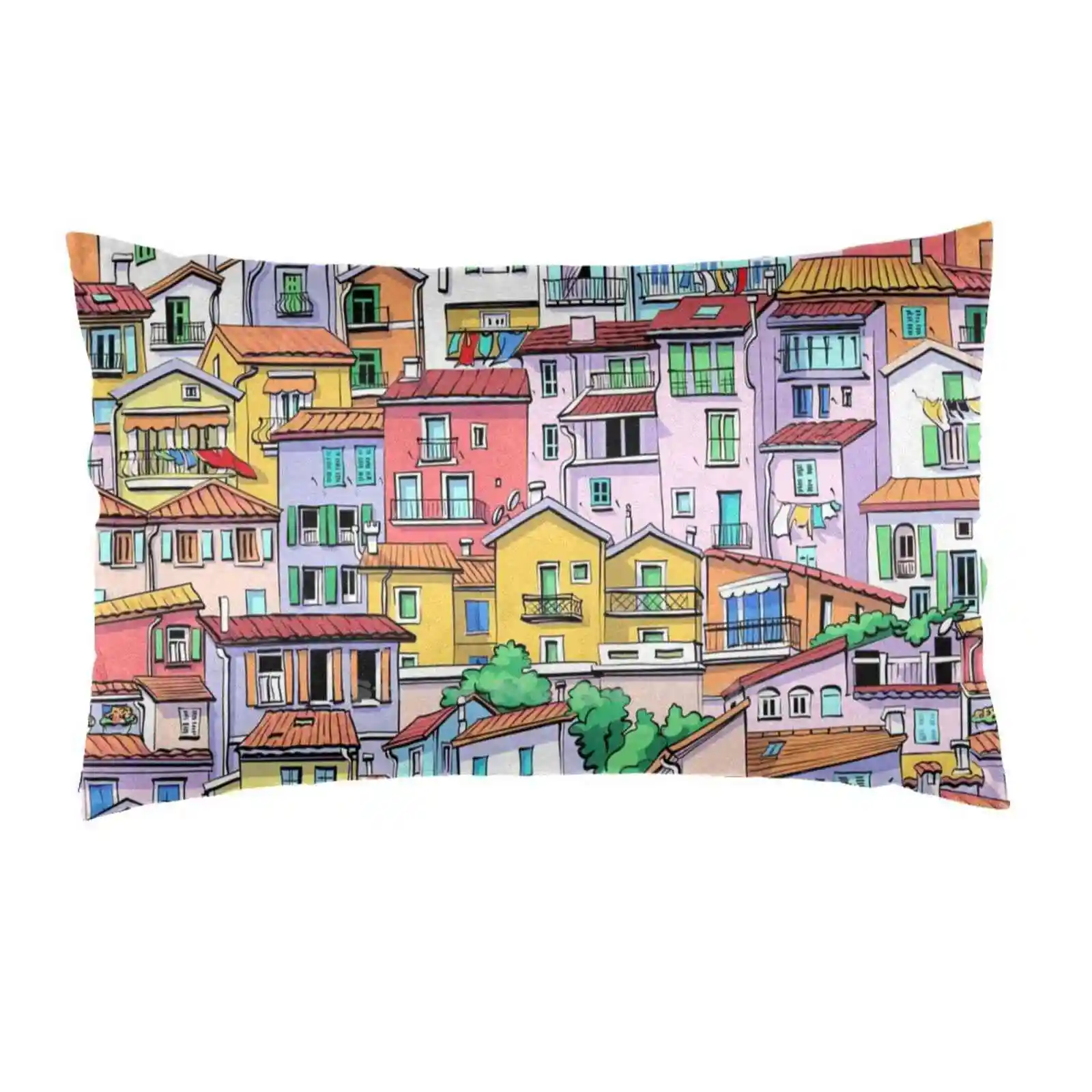 Edifici Colorati Arte Divertente Carino Arredamento Federa Biancheria Da Letto Casa Case Emblema Della Casa Emblema Del Fuoco Tre Case Casa Musica Cas