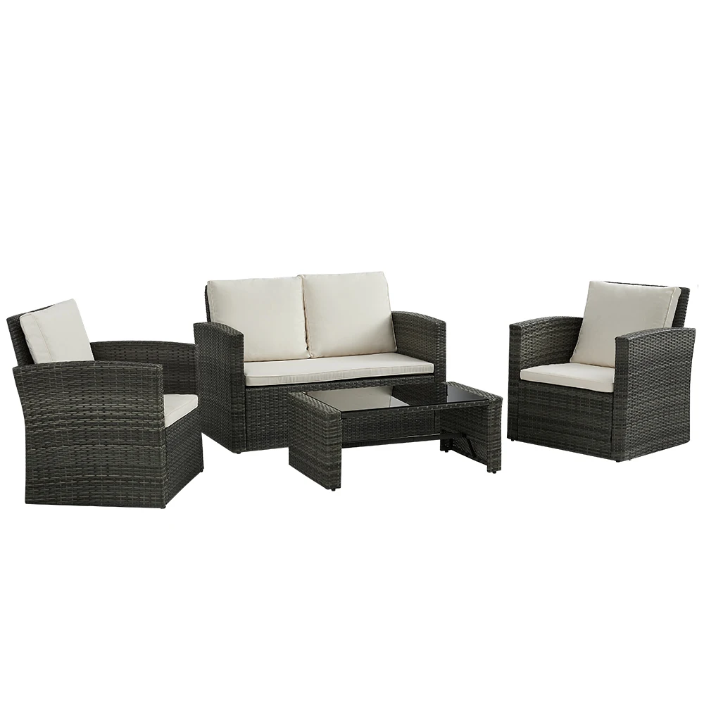 Panana Outdoor Furnitures 4 Piece Rattan Garden furniture Table Chairs Sofa Set US stock