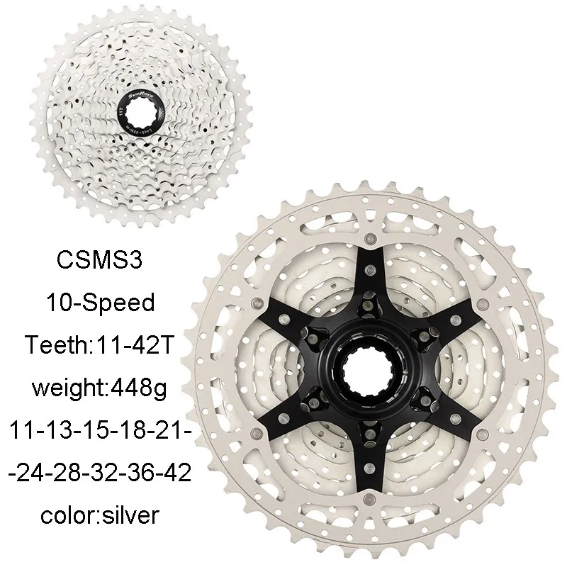 Sunracing 10 скоростей CSMX3 S3 MTB велосипед кассета 11s 40T 42T 46T велосипед свободного хода для shimano 10V система маховика - Цвет: S3-10S-42T-silver