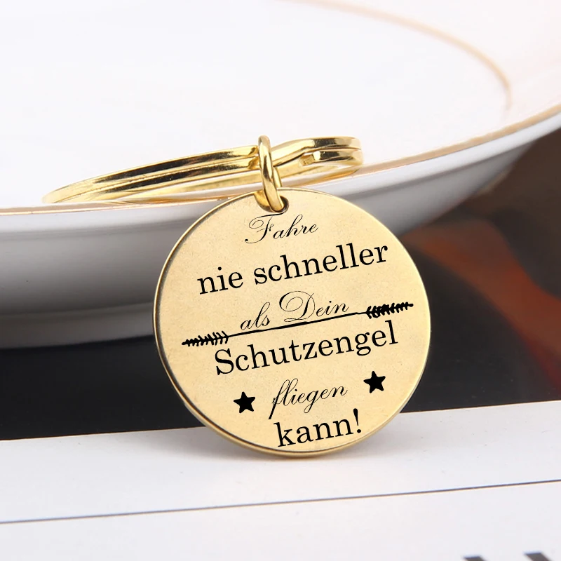 Fashion Exquisitely German Language Carved Keychain Gifts Driving Safety  Fahre Nie Schneller Als Dein Schutzengel Fliegen Kann! - AliExpress