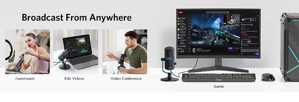 Anker PowerCast M300 USB Microphone mic For PC Vocals Quality in Streaming Twitch Gaming YouTube tiktok Output Gain Control&Mute