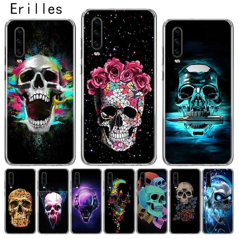 

Erilles Neon Skull Case For Honor 10 lite Cover For Huawei 8X 9X 20 lite 20i V20 Soft Shell Y5 Y6 Y7 Y9 2019 Shell