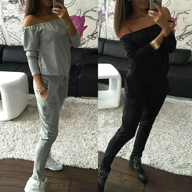 Женский спортивный повседневный комплект из 2 предметов однотонный Свободный