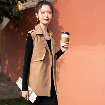 

NEWSYNC Ladies Vests New 2020 Spring Autumn Women Sleeveless Jacket Office Lady Solid color with Belt Turn-down color Female