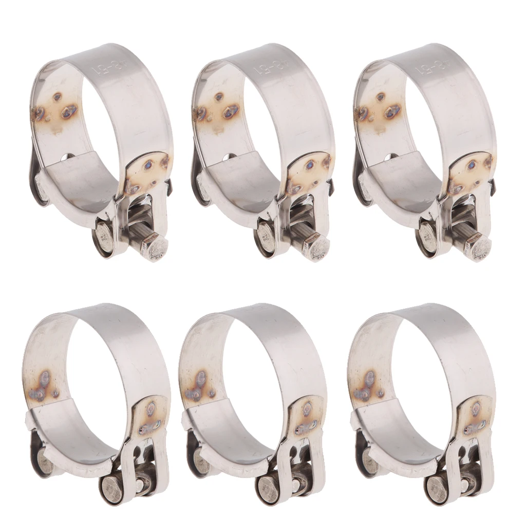 6 X Universal Heavy Duty Stainless Steel Motorcycle Exhaust Banjo Clamp
