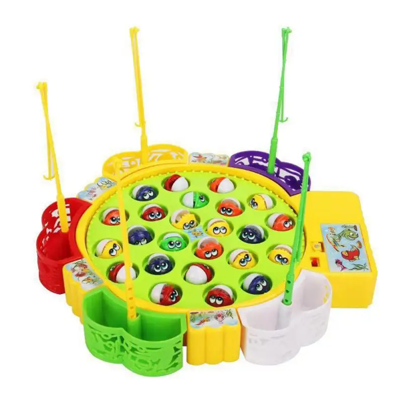 Kids Fishing Toys Electric Rotating Fishing Play Game Musical Fish Plate Set Magnetic Outdoor Sports Toys Children Birthday Gift
